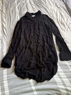 Black Button-Up Tunic Blouse and Swim Cover-Up